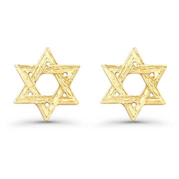 14K Yellow Gold Tiny Star Of David Studs Earring 6mm Best Birthday Gift
